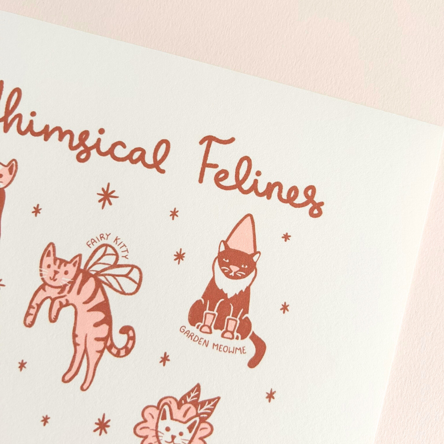 Illustrations of cats in various poses with 'Whimsical Felines' text on a light background